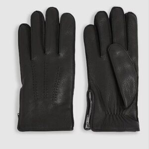 Reiss Black Iowa Leather Zip-Side Gloves